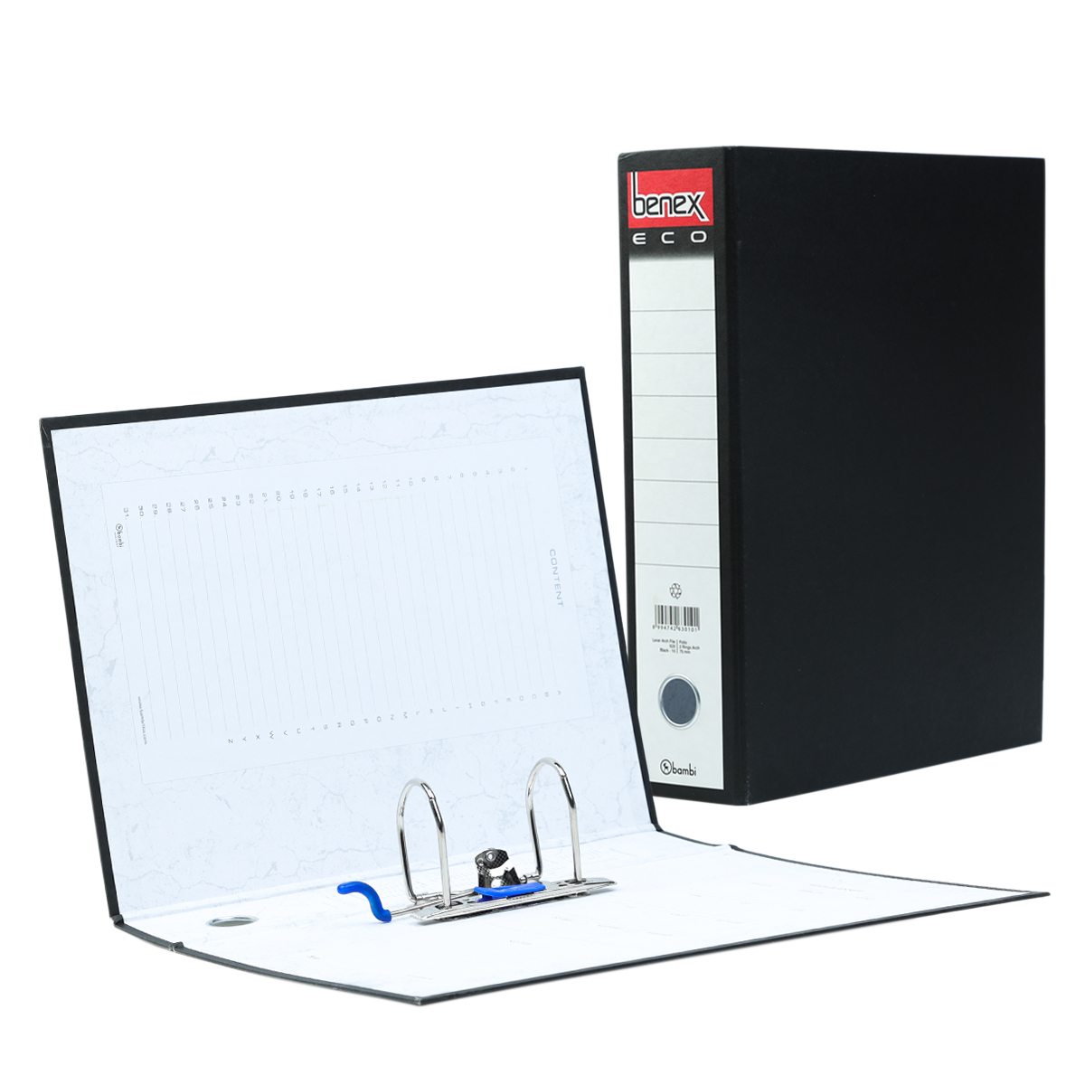 Office Supplies Wholesaler Benex Ecology Black Color Economical Lever Arch File With Size FC Thickness 3 Inch